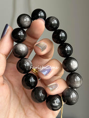 Natural Silver Sheen Obsidian Beaded Crystal Bracelet 8/10/12/14/16/18mm