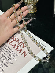 Demagnetized Clear Quartz Beaded Crystal Necklace 10mm