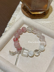 Rhodonite Snowflake Phantom Quartz Rose Quartz Clear Azeztulite Quartz Beaded Crystal Bracelet 12-14mm