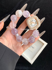 Lavender Amethyst Clear Quartz White Phantom Quartz Beaded Crystal Bracelet Watch