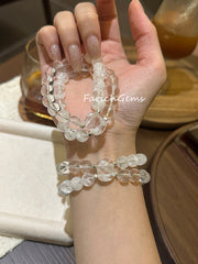 White Snow Phantom Clear Quartz Beaded Crystal Bracelet 9mm