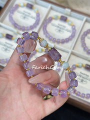 Natural Amethyst Jadeite Beaded Crystal Bracelet 8mm
