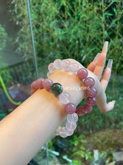 Madagascar Purple Rose Quartz Green Rutilated Quartz Beaded Crystal Bracelet 12+13mm