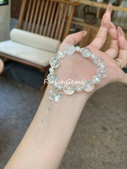 Clear Azeztulite Quartz Butterfly Accessories Beaded Crystal Bracelet 12mm