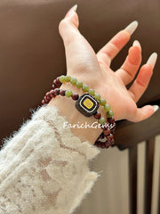 Red Sandalwood (Rosewood ) Nephrite Beaded Crystal Bracelet 6mm