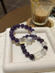 Amethyst Clear Quartz Azeztulite Quartz Beaded Crystal Bracelet 12-14mm