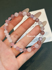 Strawberry Quartz Rose Quartz Amethyst Beaded Crystal Bracelet 6+6+6mm