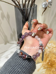 Purple Phantom Quartz Smoky Quartz Blue Moonstone Beaded Crystal Bracelet 10+9mm