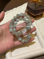 Silver Moonstone Clear Quartz Beaded Crystal Bracelet 11+14mm