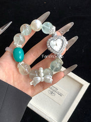 Green Fluorite Amazonite Beaded Crystal Bracelet Watch 16mm