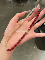 Double Wrap Cinnabar Citrine Azeztulite Quartz Beaded Crystal Bracelet 6mm