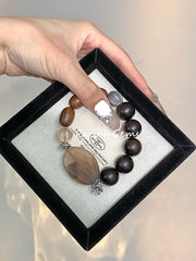 Lightning-Struck Wood Agarwood Smoky Quartz Beaded Crystal Bracelet 12+15mm