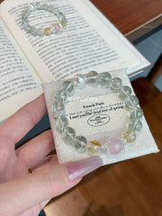 Green Azeztulite Rose Quartz Citrine Azeztulite Beaded Crystal Bracelet 10+12+9mm