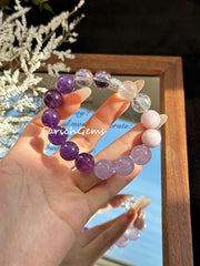 Amethyst Clear Azeztulite Quartz Kunzite Beaded Crystal Bracelet 11+12mm