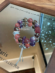 Strawberry Quartz Lepidolite Amethyst Smoky Quartz Clear Quartz Beaded Crystal Bracelet 14mm