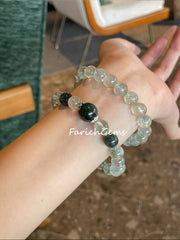 Ice-clear Green Rutilated Quartz Beaded Crystal Bracelet 8+11mm