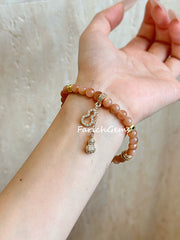 Peach Moonstone Clear Quartz Beaded Crystal Bracelet 6mm