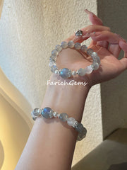 Gray Moonstone Blue Moonstone Beaded Crystal Bracelet 9mm