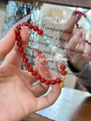 Red Agate Fluorite Pearl Beaded Crystal Bracelet 6+6/10mm