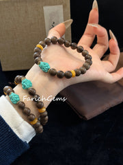 Agarwood Amber Turquoise Beaded Crystal Bracelet 8mm