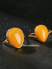 Adjustable Natural Amber Sterling Silver Ring