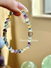 Natural Rainbow Fluorite Beaded Crystal Bracelet 6mm