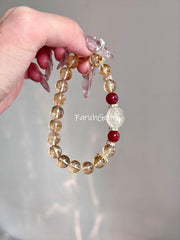 Red Agate Citrine Quartz Beaded Crystal Bracelet 8-9mm