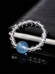 Aquamarine Clear Quartz Crystal Elastic Ring 3+6mm