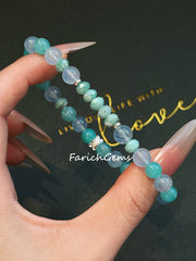 Amazonite Aquamarine Beaded Crystal Bracelet 6+6mm