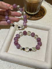 Lakawood Clear Quartz Purple Mica Beaded Crystal Bracelet 12mm