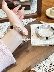 Black & Gold Super 7 Clear Azeztulite Quartz Agarwood Beaded Crystal Bracelet 11+12mm