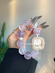 Lavender Amethyst Clear Quartz White Phantom Quartz Beaded Crystal Bracelet Watch
