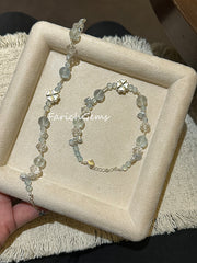Aquamarine Pearl Clear Quartz Beaded Crystal Bracelet 4+8mm