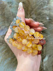 Fire+Yellow Hematoid Quartz Green Phantom Quartz Tourmalinated Quartz Beaded Crystal Bracelet 11+5.3mm
