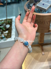 White Moonstone Aquamarine Beaded Crystal Bracelet 10+12mm