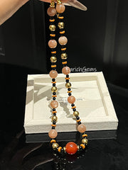 Peach Moonstone Red Agate Beaded Crystal Necklace