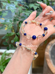 Citrine Lapis Lazuli Beaded Crystal Bracelet