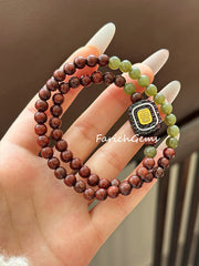 Red Sandalwood (Rosewood ) Nephrite Beaded Crystal Bracelet 6mm