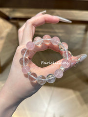 Clear Quartz Rose Quartz Beaded Crystal Bracelet 12mm