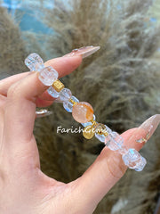 Fire Hematoid Quartz Citrine Clear Quartz Beaded Crystal Bracelet 12+6mm