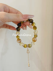 Golden Yellow Tiger's Eye Stone Citrine Beaded Crystal Bracelet
