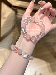 Clear Quartz Rose Quartz Beaded Crystal Bracelet 12mm
