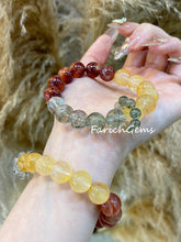 Fire+Yellow Hematoid Quartz Green Phantom Quartz Tourmalinated Quartz Beaded Crystal Bracelet 11+5.3mm