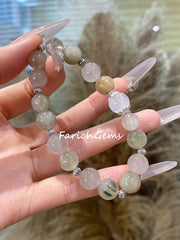 Green Rutilated Quartz Clear Azeztulite Quartz White Rutilated Quartz Beaded Crystal Bracelet 10+9mm