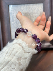 Purple Lepidolite Clear Azeztulite Quartz Beaded Crystal Bracelet 10mm