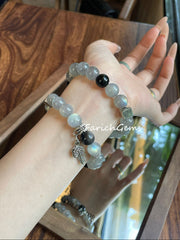 Gray Moonstone Silver Obsidian Beaded Crystal Bracelet 10mm