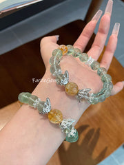 Green Fluorite Citrine Calcite Beaded Crystal Bracelet 10+12mm