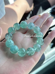Natural Green Feather Fluorite Beaded Crystal Bracelet, Snowflake Fluorite Bracelet