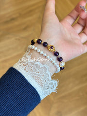 Natural Amethyst Pearl Beaded Crystal Bracelet 7mm