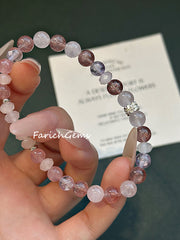 Strawberry Quartz Rose Quartz Amethyst Beaded Crystal Bracelet 6+6+6mm
